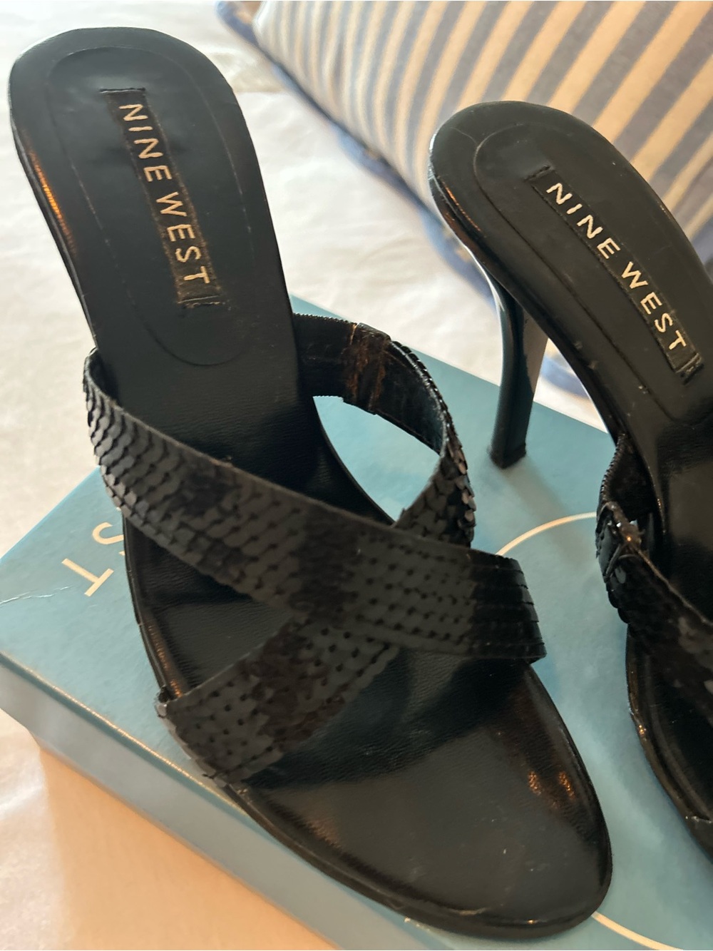Nine West Black Crisscross Heeled Mules